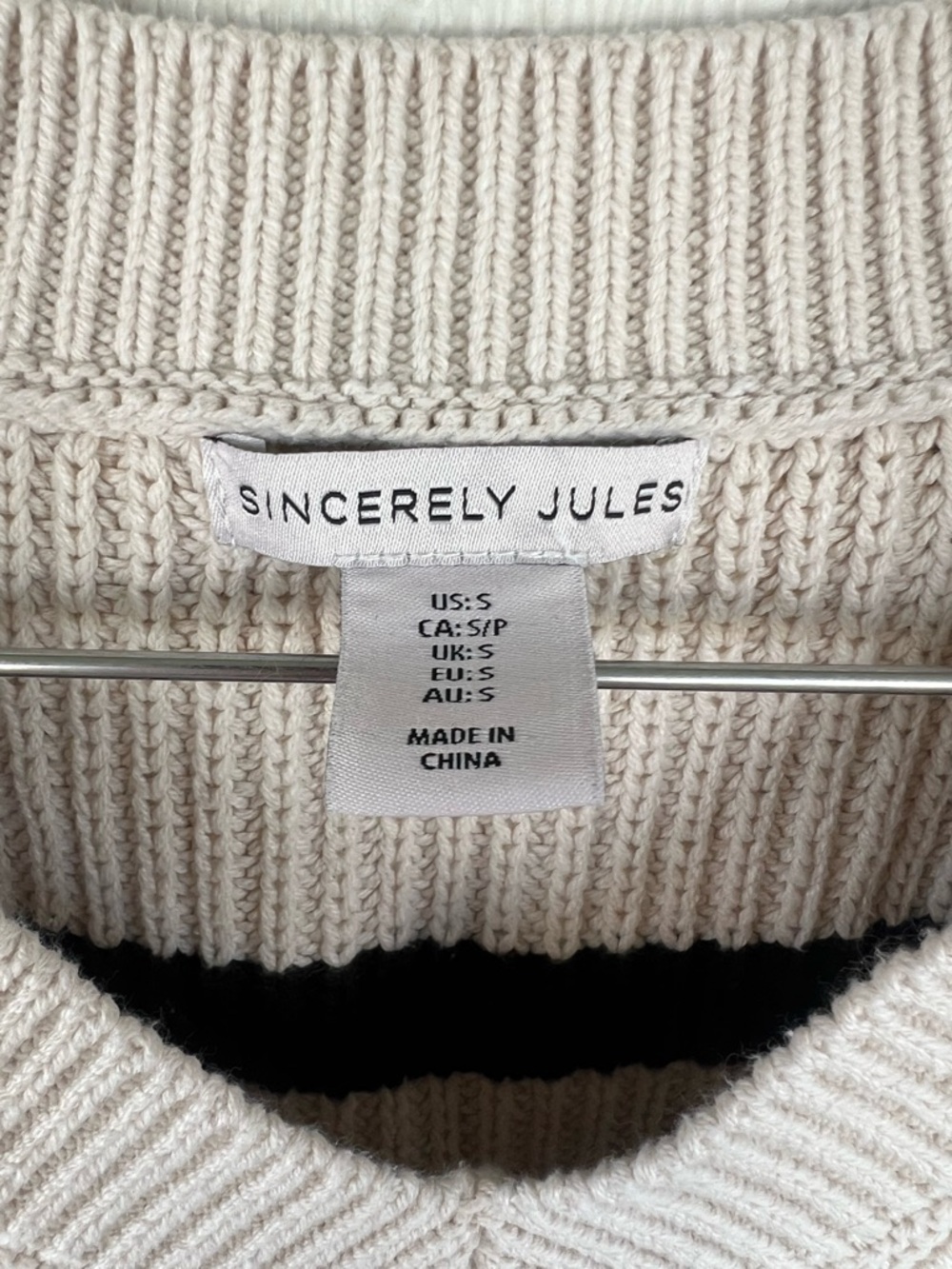 Sincerly Jules Cream and Black Striped V-Neck Knit Sweater Vest - Picture 3 of 4